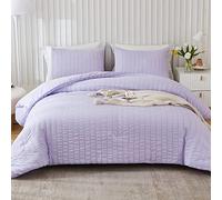 AveLom Lavender Purple Seersucker King Comforter Set(104x90 inches),3 Pieces-100% Soft Washed Microfiber Lightweight Comforter with 2 Pillowcases, All Season Down Alternative Comforter Set for Bedding