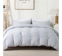 AveLom Light Gray Duvet Cover King(104 x 90 inches), 3 Pieces (1 Duvet Cover, 2 Pillow Cases), Seersucker Striped Soft Washed Microfiber Textured Duvet Cover Set with Zipper Closure, Corner Ties