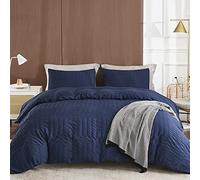 AveLom Navy Blue Duvet Cover King (104 x 90 inches), 3 Pieces (1 Duvet Cover + 2 Pillow Cases), Seersucker Textured Ultra Soft Washed Microfiber, Textured Duvet Cover with Zipper Closure, Corner Ties