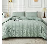 AveLom Sage Green Seersucker Full Comforter Set (80x90 inches), 3 Pieces - 100% Soft Washed Microfiber Lightweight Comforter with 2 Pillowcases, All Season Down Alternative Comforter Set for Bedding