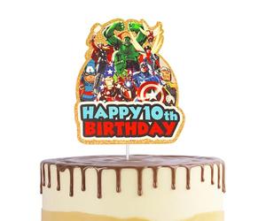Aven-ger Hero Cake Topper 10th for Boys,Kids Birthday Cake Decorations,Marvel Cartoon Theme Cake Cupcake Topper Spider Hero Happy10th Birthday Cake Toppers for Kids,Boy,Avenger 10th Party Cake Decor