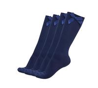 AVENAT Gils Knee High School Socks Long Stocking School Socks With Ribbons Silky Bow Cotton Socks Back to School Essentials Uniform socks Kids Durable Party Wear Socks (7-10, Navy Blue)