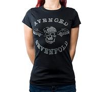 Avenged Seven Fold Women's Avenged Sevenfold Death Bat with Rhinestone Application T-Shirt, Black (Black Black), 16 (Manufacturer Size: Xx-Large)