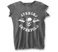 Avenged Sevenfold Women's Deathbat Burn Out Charcoal A7X T-Shirt Dark Grey