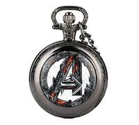 Avenger Black Finish Antiqued/Vintage Quartz Pocket Watch Necklace for Men Women Children - Full Hunter - On 32" Inch / 80cm Chain