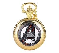 Avenger Gold Tone Finish Antiqued/Vintage Stainless Steel Case Quartz Pocket Watch Necklace for Men Women Children - Full Hunter - On 32" Inch / 80cm Chain