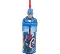 Avengers 3D Figurine Tumbler with Straw - 360ml BPA-Free Plastic Cup for Kids - Reusable Marvel Drink Bottle for School, Camping, Picnics - Captain America Design