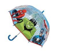 Avengers Children's Umbrella for Children - Transparent Manual Umbrella 45 cm 100% POE, Resistant Fibreglass Structure, Blue Curved Handle, Official Marvel License for Rain and School