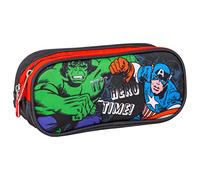 Avengers Double Compartment Pencil Case - Multicolour - 22.5 x 8 x 10 cm - 100% Polyester - Zip Closure - Hulk, Spiderman and Captain America Printed Design - Original Product Designed in Spain