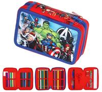 Avengers Filled Pencil Case for Kids - 3 Zipped Compartments with Colouring Pens, Pencils, Ruler, Scissors & More - Avengers Stationery Set for Boys & Girls - Back to School Supplies Pencil Case Gift