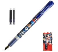 AVENGERS Fountain Pen with BLUE Ink Cartridges, Medium Point, CAPTAIN AMERICA Body, Pack of 1, Liquid Ink, School Office Home Use, iZOFAX Black Ball Pen