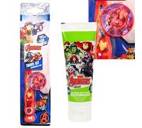 Avengers Iron Man Manual Toothbrush with Travel Cap and Avengers Bubblegum Flavour Toothpaste (75ml) Set. Kids Toothbrush and Toothpaste Set. Great Stocking Filler/Xmas Gift