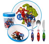 Avengers Kids 6 Piece Reusable Dinner Set - Plate/Bowl/Cup/Knife/Fork/Spoon - Childrens Dinnerware Tableware Cutlery Set