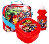 3 Piece Avengers Kids Lunch Bag with Sandwich Box & Drinks Bottle Childrens Character School Travel Set