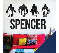 Avengers Personalised Name Children Wall Art Sticker - Marvel, Iron Man, Captain America, Thor, Hulk [Large] [Cobalt]