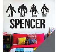 Avengers Personalised Name Children Wall Art Sticker - Marvel, Iron Man, Captain America, Thor, Hulk [Large] [Dark Grey]