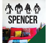 Avengers Personalised Name Children Wall Art Sticker - Marvel, Iron Man, Captain America, Thor, Hulk [Large] [Forest]
