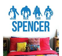 Avengers Personalised Name Children Wall Art Sticker - Marvel, Iron Man, Captain America, Thor, Hulk [Large] [Ocean]
