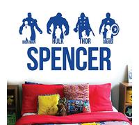 Avengers Personalised Name Children Wall Art Sticker - Marvel, Iron Man, Captain America, Thor, Hulk [Large] [Mid Blue]