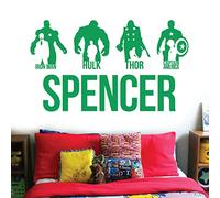 Avengers Personalised Name Children Wall Art Sticker - Marvel, Iron Man, Captain America, Thor, Hulk [Large] [Cactus]