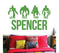 Avengers Personalised Name Children Wall Art Sticker - Marvel, Iron Man, Captain America, Thor, Hulk [Large] [Grass]