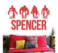 Avengers Personalised Name Children Wall Art Sticker - Marvel, Iron Man, Captain America, Thor, Hulk [Medium] [Poppy]
