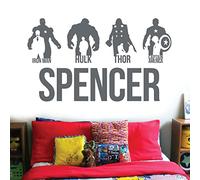 Avengers Personalised Name Children Wall Art Sticker - Marvel, Iron Man, Captain America, Thor, Hulk [Medium] [Dark Grey]