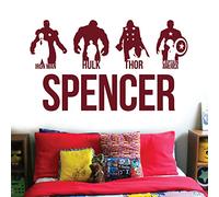 Avengers Personalised Name Children Wall Art Sticker - Marvel, Iron Man, Captain America, Thor, Hulk [Medium] [Burgundy]