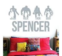 Avengers Personalised Name Children Wall Art Sticker - Marvel, Iron Man, Captain America, Thor, Hulk [Medium] [Silver]