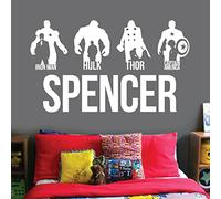 Avengers Personalised Name Children Wall Art Sticker - Marvel, Iron Man, Captain America, Thor, Hulk [Medium] [White]