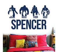 Avengers Personalised Name Children Wall Art Sticker - Marvel, Iron Man, Captain America, Thor, Hulk [Medium] [Cobalt]