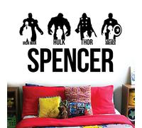 Avengers Personalised Name Children Wall Art Sticker - Marvel, Iron Man, Captain America, Thor, Hulk [Medium] [Black]