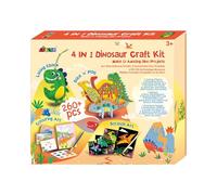 Avenir | 4 in 1 Dinosaur Craft Kit | Includes Lacing, Scratch Art, Stick 'n' Play & Colouring | for Children Ages 3+