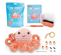 Avenir Beginner Crochet Kit - Dancing Octopus Bag Charm - Pre-Started Yarn | Video tutorials; full supplies, crochet animal craft kit; crochet gifts for adults and kids; builds fine motor skills
