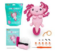 Avenir Beginner Crochet Kit - Love Axolotl Bag Charm | Crochet Kit for Beginners with Video Tutorials, Pre-Started Yarn & Full Supplies | Cute Crochet Animal Craft Gifts
