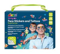 Avenir Fancy Me Superhero Face Stickers and Tattoos Set | 110+ Pieces | Family Fun Activity Kit for Kids and Adults | Creative Play Dress-Up Stickers and Tattoos Safe Skin-Friendly Materials