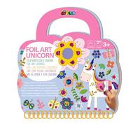 Avenir Foil Art Unicorn Craft Kit | DIY Creative Activity for Kids Ages 3+ | 12 Pictures with 20 Sparkly Foil Sheets & Stickers - Mess-Free Portable Arts & Crafts Set with Carry Handle