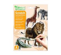 Avenir - Natural Creation Scratch Safari Animals Stickers - Lion, Elephant, Giraffe, Crocodile | Creative Scratch Art Sticker Kit for Kids | Educational Animal Fun