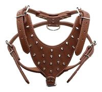 Avenpets Handmade Spiked Studded Leather Dog Harness American Bulldog Harness Walking Training Harness for Pitbull Boxer German Shepherd,Brown,One Size