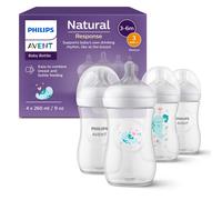 Philips Avent Natural Response Baby Gift Set, 4 Natural Response Baby Bottles 260 ml with T3 (1 m+ Teats), SCY903/61