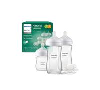 Avent Philips Avent Natural Response Baby Glass Gift Set, Baby Bottle 4oz/125ml, 2 Baby Bottles 8oz/240ml, Ultra Soft Soother, White White