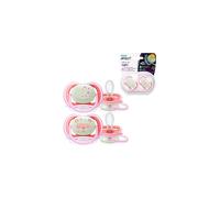 Avent Soothers, 6-18m Ultra Air Night Soother with Glow-in-the-Dark Button, Star/Bear Design, Pink (Pack of 2) - SCF376/22