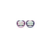 Avent Ultra air Soother - 2 x Light, Breathable Glow-in-The-Dark Baby Soothers for Babies Aged 6-18 Months, BPA-Free with Steriliser Carry Case (Model
