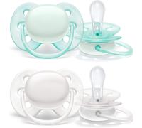 Avent Ultra Soft Pacifier, 0-6 Months, Arctic White/Green, 2 Pack, SCF210/03