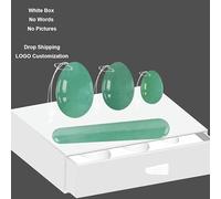 Aventurine Yoni Egg Kege Ball 100% Natural Jade Women Kegel Exerciser Drilled and Undrilled Feminine Balls-Silicone Rope Set-W