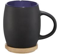Avenue Hearth Ceramic Mug With Wood Lid/coaster Solid Black/blue (10.4 X 7.5 Cm)