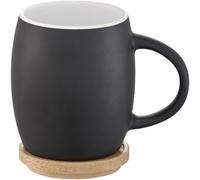 Avenue Hearth Ceramic Mug With Wood Lid/coaster Solid Black/white (10.4 X 7.5 Cm)
