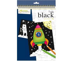 Avenue Mandarine GY148C - Colouring book Graffy Black 24 pages - BLACK BACKGROUND - From 3 years - Space - Children's Creative and Leisure Activity - DIY
