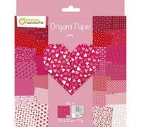 Avenue Mandarine OR518C - Origami Paper, Love - A Pack of 60 Origami Sheets 20x20 cm 70G (30 patterns x 2 sheets) - A sheet of Eye stickers included - From 5 years old