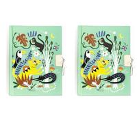 Avenue Mandarine - Ref CO204C - Private Diary with Padlock Closure - Jungle Design - 240 Ruled Pages, 110 x 140mm, Supplied with 2 Keys, Suitable for Ages 6+ (Pack of 2)